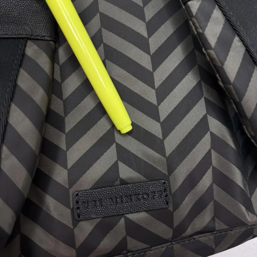 Uri Minkoff Stanton Backpack Laptop Bag Chevron Nylon Black Travel School NEW
